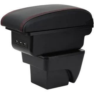 YJYWZH für Seat Arona Armlehnen Mittelarmlehne mit Große Ablagefach und USB-Anschluss Autozubehör Konsole Armauflage Rot Stiche