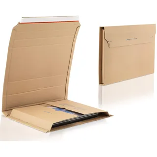 WPTrading - 10 Stück Wellpappe Buchverpackung DIN A4 302 x 215 x 75 mm (MW358) selbstklebend Braun - Buch Wickelverpackung aus Karton für Büchersendung stabil - Bücher Warensendung Versandkarton