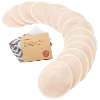 KeaBabies 14-Pack Bio Stilleinlagen Waschbar (Bare Beige, L 12.7cm) | Wiederverwendbare Bambus Stilleinlagen mit Wäschebeutel, Mehrweg-Nippelabdeckungen, Stillutensilien, Weich, Saugfähig