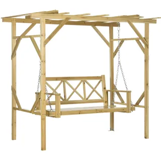 Outsunny Hollywoodschaukel mit Pergola, 2-Sitzer Gartenschaukel, Massivholz,