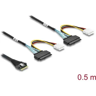DeLock PCIe 4.0 Kabel Slim SAS SFF-8654 8i zu 2 x U.2 SFF-8639 Buchse Stromansc