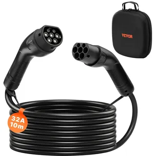 Vevor EV Ladekabel, 32 A, 10 m, max. 22 kW, Verlängerungskabel, kompatibel mit Typ-2-Ladegeräten für Elektrofahrzeuge, 3-Phasen-Wechselstrom, 480 V, 50 Hz, IP65, Autoladekabel mit Tragetasche