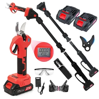 ZELURXX 2-in-1 Akku Astschere mit Teleskopstange, bürstenloser Motor, 21V Elektrische Gartenschere mit 2 x 2000mAh Akkus, 900W