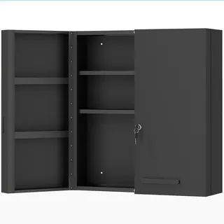 kleankin Medizinschrank Abschließbar mit 2 Türen 55 x 18 x 60 cm, Badezimmer, Badezimmerschränke, Medizinschränke