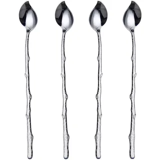HISSF Long Handle Spoon Iced Tea Spoon, Coffee Spoon, 18/10 Stainless Steel Stirring Spoons for Tea, Dessert, Cocktail, 4pcs Twig Leaf Spoon, 8.66inches