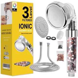 MagicHome Duschkopf mit Schlauch 2M, Handbrause Filter Mineralsteine Hochdruck Spa 3 Strahlarten, Duschkopf Wassersparend und Druckerhöhende Duschbrause mit 3-Lagen-Filtration und Steinen
