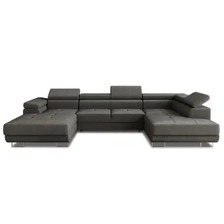 Sofnet Wohnlandschaft Caris U mit Schlaffunktion und einstellbare Kopfstützen, Ecksofa mit zwei Bettkästen, Couch, Sofa, Bettsofa (Graphit (Kronos 22),