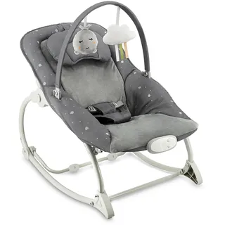 MOMI Babywippe LAPIS für Babys bis 12 kg, Batteriebetrieb, 3-Punkt-Sicherheitsgurt, Bügel und 2 Spielzeuge, 3-fach verstellbare Rückenlehne, 8 Melodien, Lautstärkeregelung, 3 Vibrationsmodi