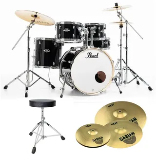 Pearl Drums Schlagzeug Pearl Export EXX725SZ/C31 Drumset mit Becken und Sitz,Anfänger, Fortgeschrittene, Komplettset mit Hocker, Schlagzeug-Set schwarz