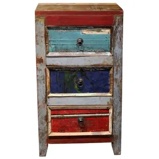 Schubkastenkommode im Shabby Chic Design buntem Recyclingholz