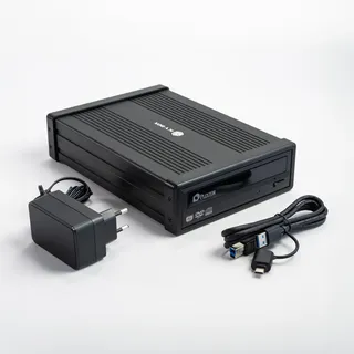 Plextor PX-891SAF, externer DVD/RW-Recorder, 24x, SATA, Dual Layer im Aluminiumgehäuse, USB 3.2, lautlos, USB-A/-C Kabel, inkl. Netzteil, schwarz