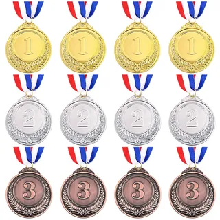 Swpeet Medaillen mit Band, Olympischer Stil, für Kinderveranstaltungen, Klassenzimmer, Bürospiele und Sport – 1. 2. 3. Platz (12 Stück)