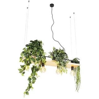 QAZQA Industrielle Hängelampe schwarz mit Holz 4-Licht - Regal