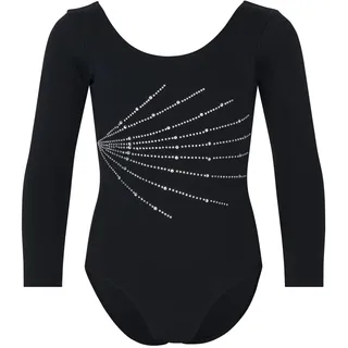 tanzmuster® Turnanzug Mädchen Langarm Gitta mit Strass – Gymnastikanzug Kinder, Turnbody für Gymnastik, Geräteturnen, RSG & Wettkampf - 140-146