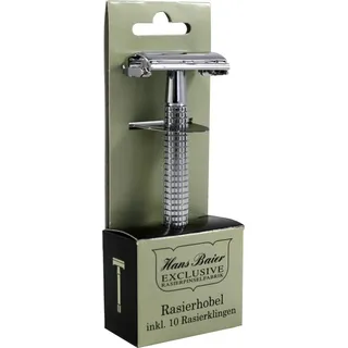Hans Baier Rasierhobel & 10 Rasierklingen Butterfly-System langer Griff Metall Hans Baier
