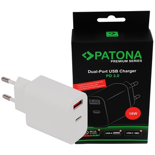 PATONA Premium Netzteil 18W PD QC 3.0 1x USB-C 1x USB-A 5V 3A