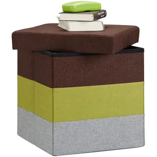 Relaxdays Polster Hocker mit Stauraum, gestreifter Sitzhocker, faltbarer Polsterhocker HBT: 38 x 38 x 38 cm, Farbmix