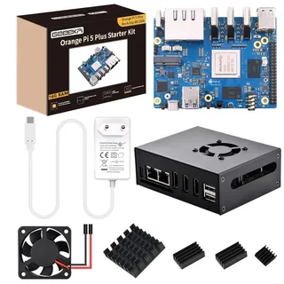 GeeekPi Orange Pi 5 Plus 16GB LPDDR4/4x Rockchip RK3588 8-Core 64-Bit Single Board Computer mit eMMC Socket, OPi 5 Plus Metal Gehäuse mit Lüfter, Official OPi 5V 4A Netzteil für Orange Pi 5 Plus