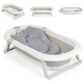 Moni Babybadewanne Babybadewanne Palma faltbar, 3-teilig Badekissen Schwamm Ablaufloch Stöpsel grau