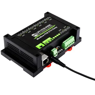 Coolwell 8-Ch Ethernet Relay Module with PoE Port Communication Modbus RTU/Modbus TCP Protocol Cover with Industrial Grade Rail-Mount Case