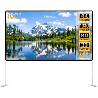 Todeco Projektion Leinwand mit Stand 100 Zoll, 16: 9 Outdoor Indoor Projector Screen Schnelles Falten Tragbare Leinwand Beamer Hd 4k, mit Tragetasche für den Hinterhof-filmabend