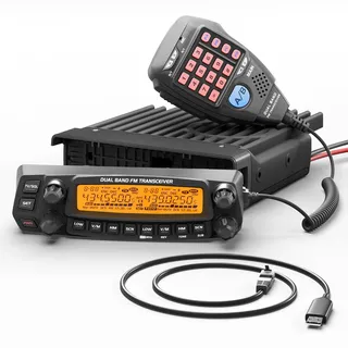 Radioddity DB50 50W Hochleistung Mobilfunkgerät, VHF UHF Dualband Mobilfunk | Multiband-Empfänger mit abnehmbarem Frontpanel, Programmierkabel, VOX, CTCSS/DCS für LKW