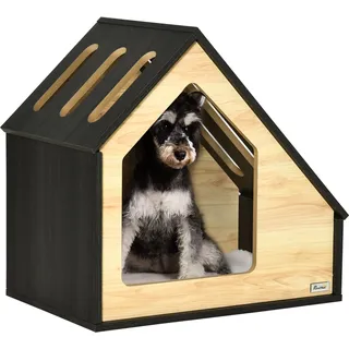 PawHut Hundehütte aus Holz Gemütliche Indoor Katzenhöhle & Hundeschlafplatz mit Kissen, für kleine Hunde bis 8kg, 60x40x59,2cm Aosom