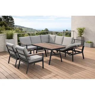 Gardissimo Gartenlounge-Set Andorra Alu Dining Lounge set mit hohen Tisch in Nonwood, (Spar-Set, 4-tlg., komplett-Set), wetterfest / pflegeleicht / Tisch in Dininghöhe grau