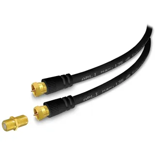 ARLI 1m HD Sat Verlängerungskabel schwarz – max. 135 dB 5-fach geschirmt | vergoldete F-Stecker mit F-Verbinder | DVB-S/S2 DVB-T/T2 DVB-C/C2 4K 8K I Anschlusskabel HD Satkabel