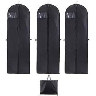 Kleidersack Lang,Hochzeitskleid Kleidersack 60 x 180 cm,Premium Kleidersack,Faltbar Kleidersack Anzug,für Brautkleider Abendkleider Lange Mäntel,Anzüge Kleider (3Stück, schwarz)