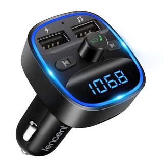 LENCENT Bluetooth FM Transmitter Auto, Musik Adapter für Auto Radio, KFZ Bluetooth Zigarettenanzünder Freisprechanlage, 2 USB Ports, Unterstützt SD-Karte USB-Sticks