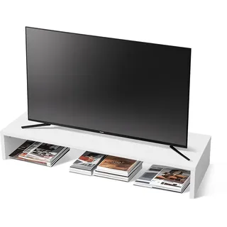 TV-Aufsatz mit Erhöhung,PC Regal Aufsatz Bildschirmerhöhung Hochglanz, Ideal für TV-Erhöhung und Schreibtischorganisation, Weiß:90x35x15cm