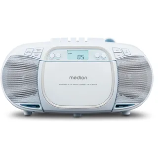 Medion E66476 Stereo Sound System (Boombox, CD-Player, MP3, Kassette, tragbarer Kassettenspieler für Kinder, UKW Radio, AUX, Kopfhörer, Netz & Batterie) blau