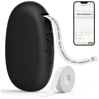 supvan E10 Etikettendrucker mit wasserdichte Etiketten selbstklebend (15 mm x 6 m), tragbares Etikettiergerät Bluetooth geeignet für das Home-School-Büro, schwarz