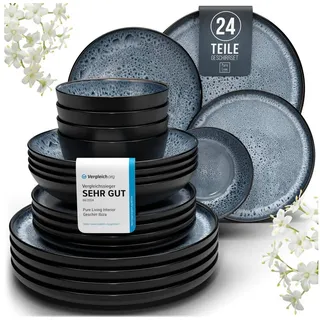 PURE LIVING INTERIOR DESIGN Ibiza Tafelservice 24-tlg. rauchblau