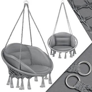 Kesser KESSER® Hängesessel mit Kissen - Chill Hängestuhl zum Aufhängen für Erwachsene & Kinder Hängematte bis 150 kg Hängesitz Aufhängung Indoor & Outdoor Wohn & Garten Terrasse