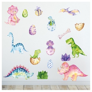 Sunnywall Wandtattoo Dinosaurier Kids - Wandtattoo Kinderzimmer Baby (6 St), konturgeschnitten bunt