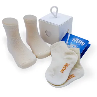 PASINI FASHION 3 Paar Babysocken mit Milchfaser und Merinowolle, Kollektion MILKY - gekettelt, weich und warm, in Geschenkbox, Confezione Azzurra, 0-3 Monate - 0-3 Monate