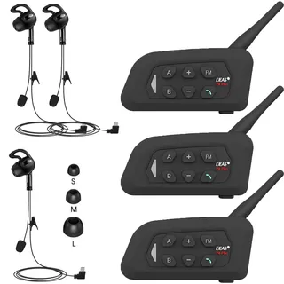 SolaMr V4C Plus Rechtes Ohr Bluetooth Gegensprechanlage Schiedsrichter Kommunikationssystem, Headset Intercom System, 4 Personen Gegensprechanlage Funk für Fußball Handball Volleyball, 1500M, (3PACK)
