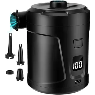 Elektrische Luftpumpe, 5200mAh Wiederaufladbare Akku Luftpumpe, Schnell Inflator mit 4 Luftdüsen, Mini Elektrischer Inflator für Camping, Schlauchboot, Luftmatratze, Planschbecken und Schwimmring