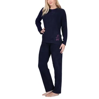 Moonline Pyjama Damen Frottee-Schlafanzug mit Motivdruck 36-38