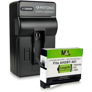 Bundle - 4in1 Lader / Ladegerät + Akku - AHDBT-401 / AHDBT401 für GoPro Hero 4 | GoPro Hero4 Black Edition | GoPro Hero4 Black Edition Music | GoPro Hero4 Black Edition Surf | GoPro Hero4 Silver Edition | GoPro Hero4 Silver Edition Music | GoPro Hero4 Silver Edition Surf - [ Li-Ion; 1160mah; 3.8V ]
