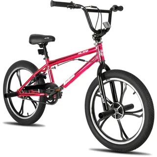Hiland 20 Zoll 3 Speichen Kinder BMX Fahrrad für Jungen Mädchen ab 7-13 Jahre alt, 360 Grad Rotor Freestyle, 4 Pegs Kinder BMX Fahrrad, Rot