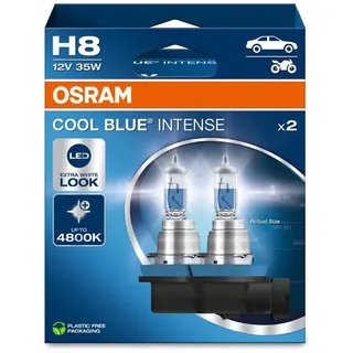 Osram COOL BLUE® INTENSE H8, up to 4,800K, halogen headlight lamp, LED look, Hanging folding box (2 lamps)