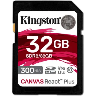 Kingston Canvas React Plus 32GB SDHC Speicherkarte UHS-II 300R/260W U3 V90 for Full HD/4K/8K - SDR2/32GB