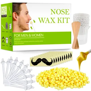 Milukon Nose Wax Kits Nasenwachs Set für Männer und Frauen, Nasenhaarentfernungswachs mit 100g Nasenhaarwachs,20 sichere Applikatoren, 10 Holzapplikatoren, 10 Behälter und 10 Schnurrbartschablonen