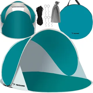 Strandmuschel Pop Up 190x120x86 cm Wind- und UV-Schutz Wurfzelt Kleines Pakcmaß Leicht Baby Kinder Erwachsene Blau-Grau 23856 - Blau