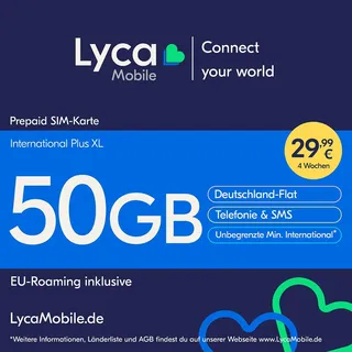 Lyca Mobile International Plus XL Prepaid Smartphone Sim Karte ohne Vertrag weiß Weiß LTE