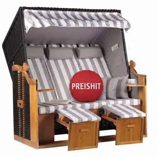 Mr. Deko Strandkorb Ostsee XXL Wacholder PE Schwarz Dessin Grau Weiß