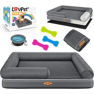 Lovpet LovPet® Orthopädisches Hundebett Hundekissen Hundekorb Relax, Inkl. Napf + 3X Kauknochen, Hundesofa für Kleine, Mittelgroße & Große Hunde, Bezug abnehmbar und waschbar